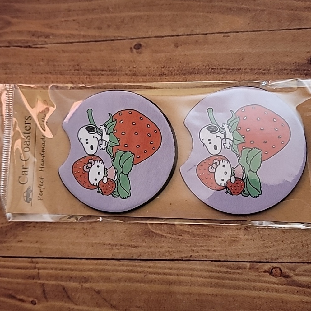 Cat and Beagle Handmade Reuseable Set of 2 Car Cup Holder Coasters